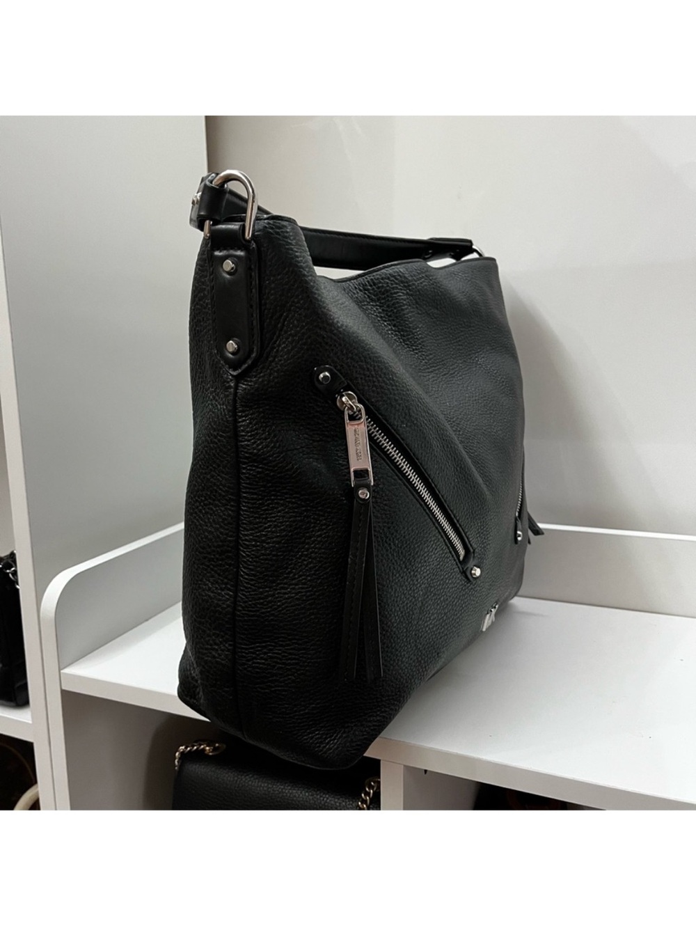 MICHAEL KORS Black Leather Nolita Evie Hobo Neyla Shoulder Bag Raven Selma - Picture 3 of 10
